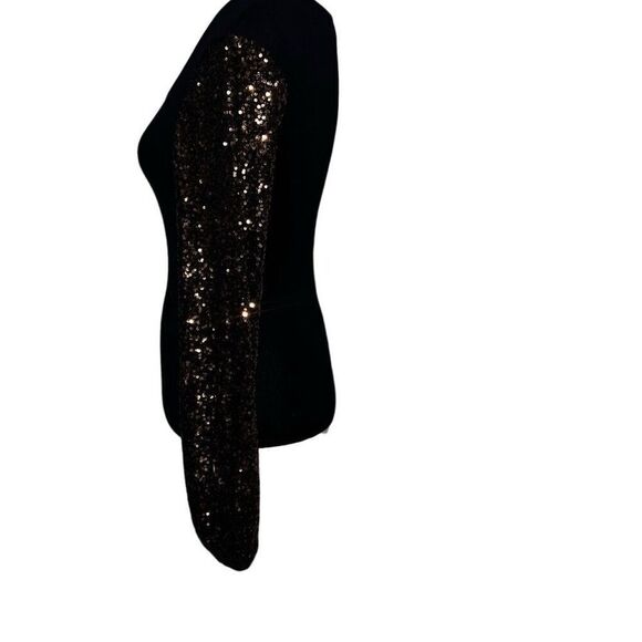 Anthropologie | Anthro Bl-nk Gold Sequin Sleeve Black Sweater Holiday size XS - Picture 3 of 10